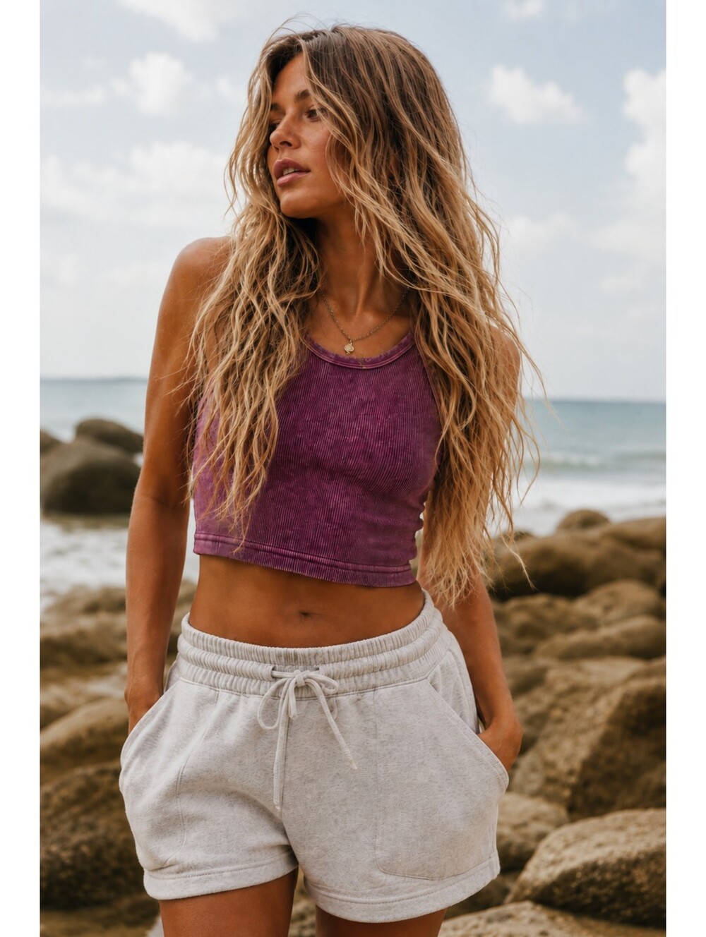 Free People Movement Happiness Runs Crop Tank Washed Berry Purple XS/S